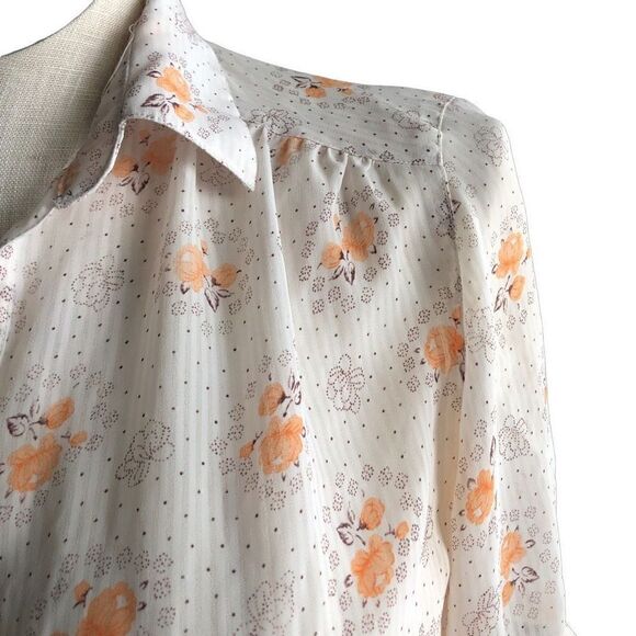 Vintage Chiffon Orange Rose Blouse Size XL - Picture 4 of 9